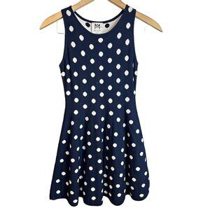 Kids Girls Milly Sleeveless Minis Blue White Polka-Dot Jacquard Knit Dress Sz 10